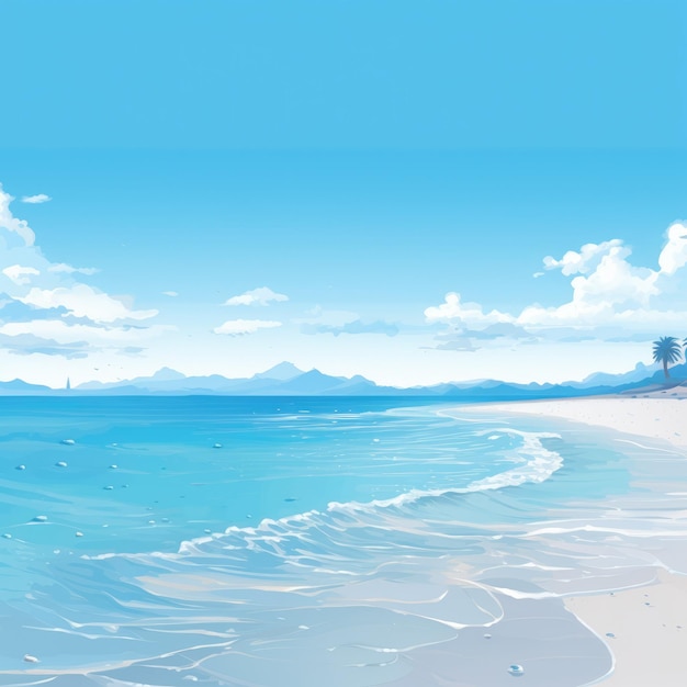 A serene beach scene with a clear blue sky