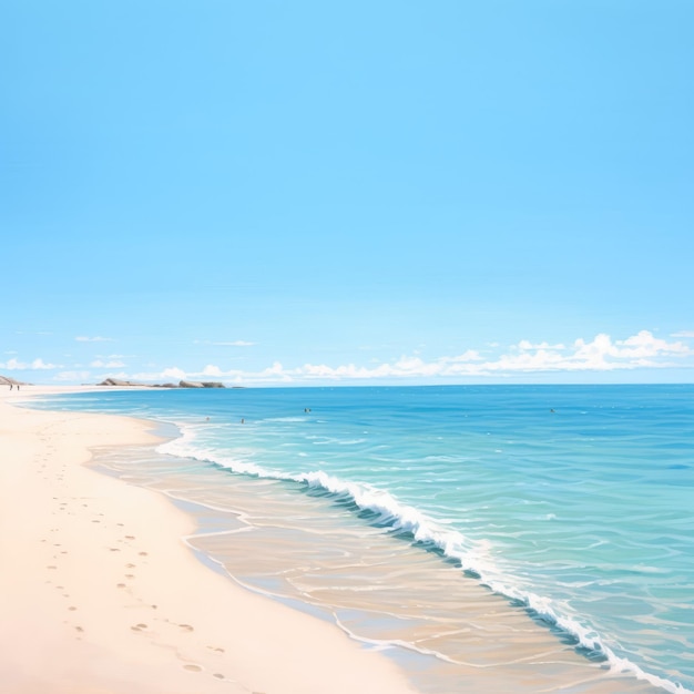 A serene beach scene with a clear blue sky