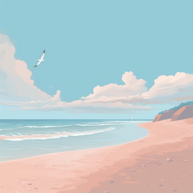 A serene beach scene with a clear blue sky