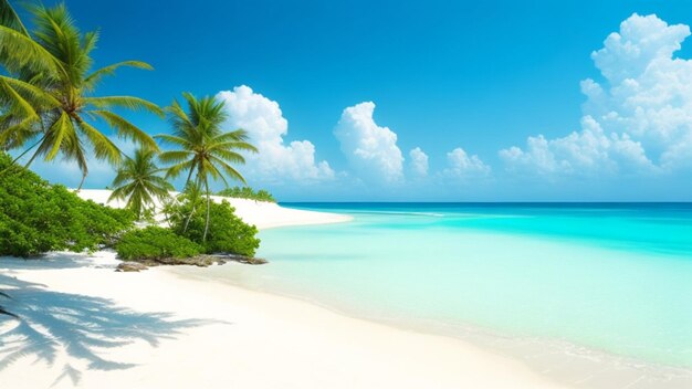 Serene Beach Scene with CrystalClear Waters and Pristine White Sand