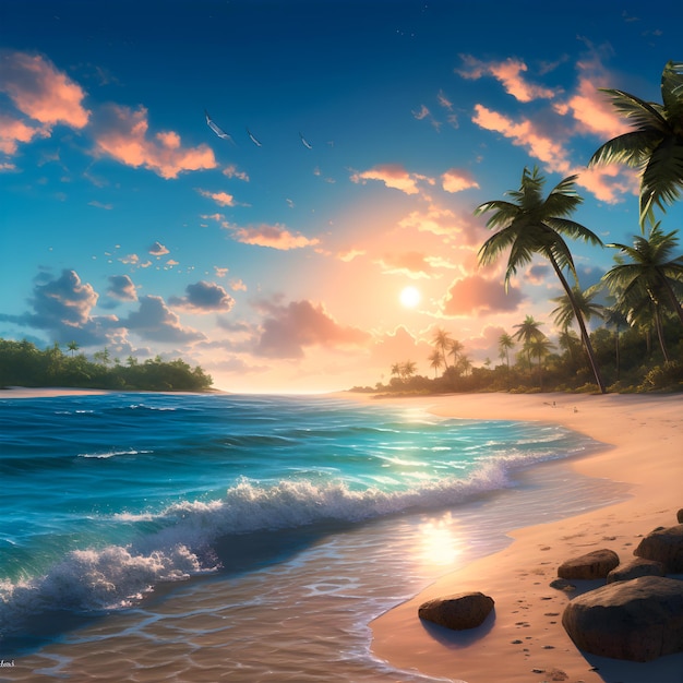 serene beach scene with golden sands