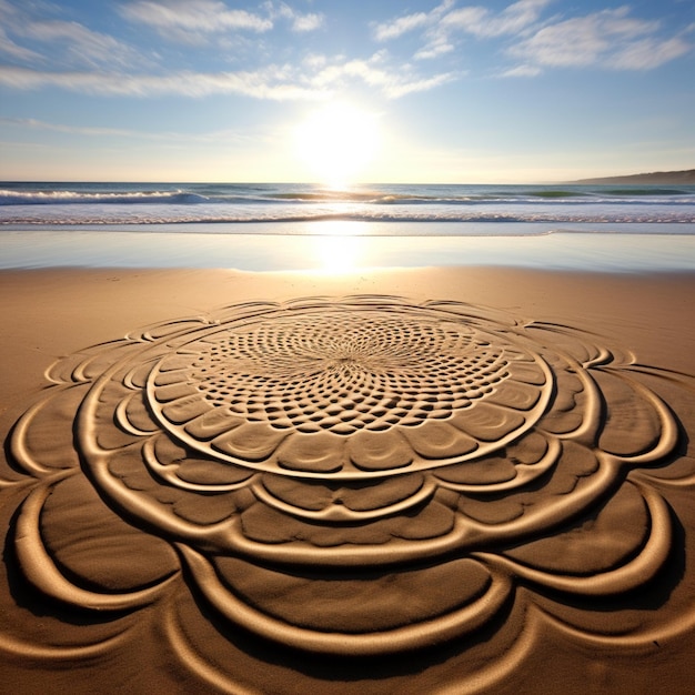 Serene Beach Scene with Intricate Sand Patterns