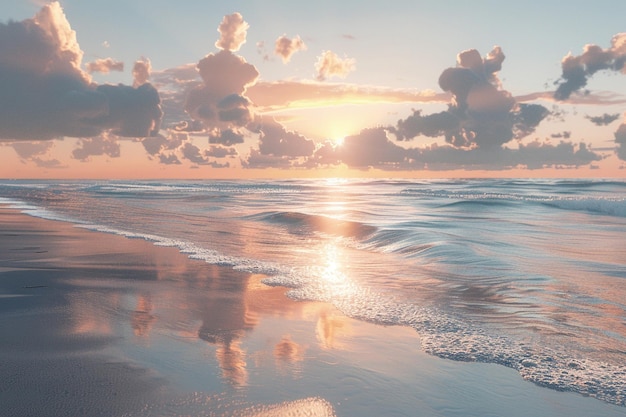 A serene beach at sunrise