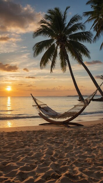 Foto una spiaggia serena al tramonto con dolci onde che rotolano sulla riva in primo piano raffigura un hamm