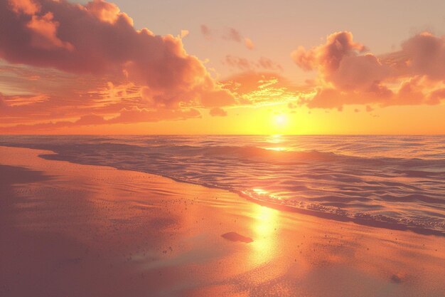 静かなビーチの夕暮れ 炎のオレンジ色の空 オクタン