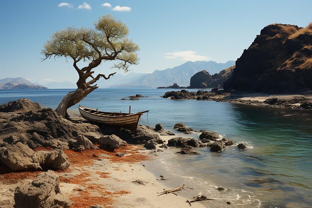 Premium AI Image | Serene Beach with Island in the Backdrop