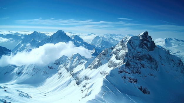 The serene beauty of the Alps adorned with pristine snow covering the towering peaks