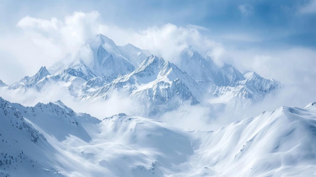 The serene beauty of the Alps adorned with pristine snow covering the towering peaks