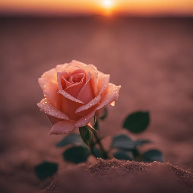 Serene Beauty Captivating Rose Blossoms Against the Endless Sands at Sunset