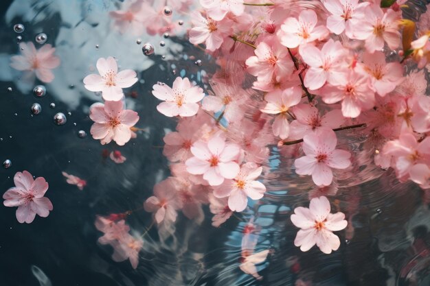 평화로운 아름다움 은 물 위 에 있는 분홍색 꽃 들 의 매혹적 인 공중 사진 을 찍었다