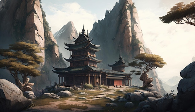 Безмятежная красота Китайский храм в горах