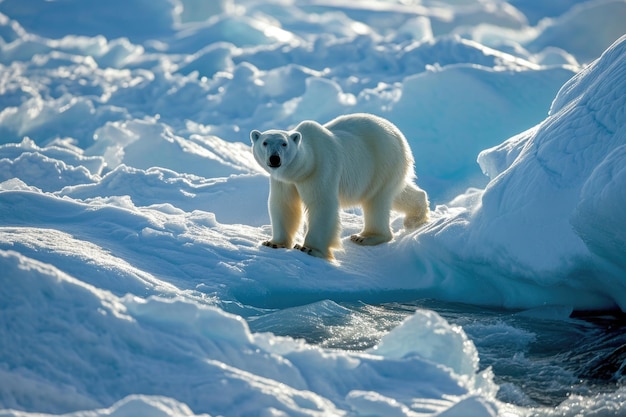 北極の氷床を優雅に航行する北極クマの ⁇ やかな美しさ