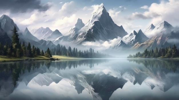 Serene bergmeer met spiegelreflectie gecreëerd met Generative AI technologie