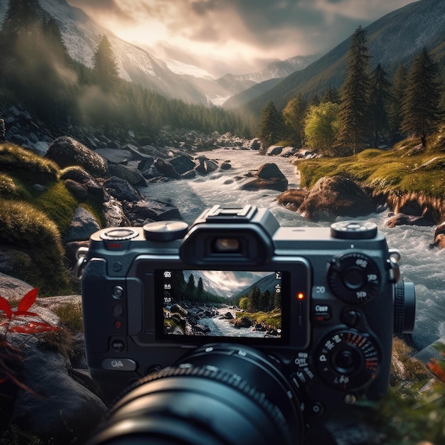 serene bergstroom vastgelegd door een cameralens