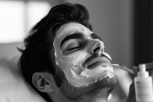 Serene black white facial skincare organic beauty rejuvenation and wellness in a captivating monochrome snapshot of timeless selfcare purity ofa clear healthy complexion