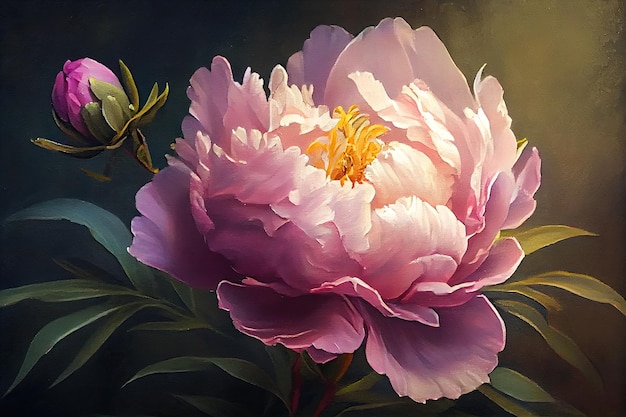 Photo a serene blossom of beauty pink peony flowers in an oil painting garden generative ai