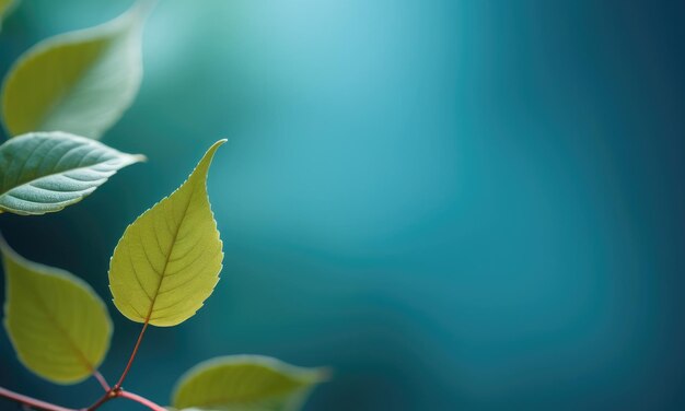 Photo a serene blue backdrop adorned with graceful lines and leaves