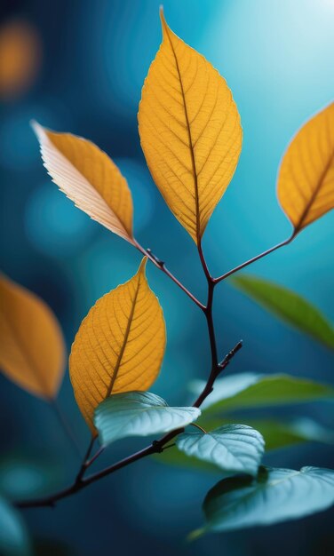 a serene blue backdrop adorned with graceful lines and leaves