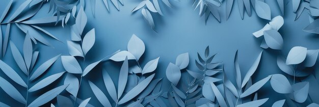 Serene Blue Paper Tropical Leaves Banner