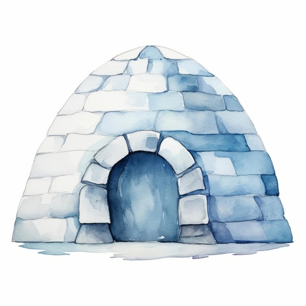 Photo a serene blue watercolor igloo a frozen wonderland