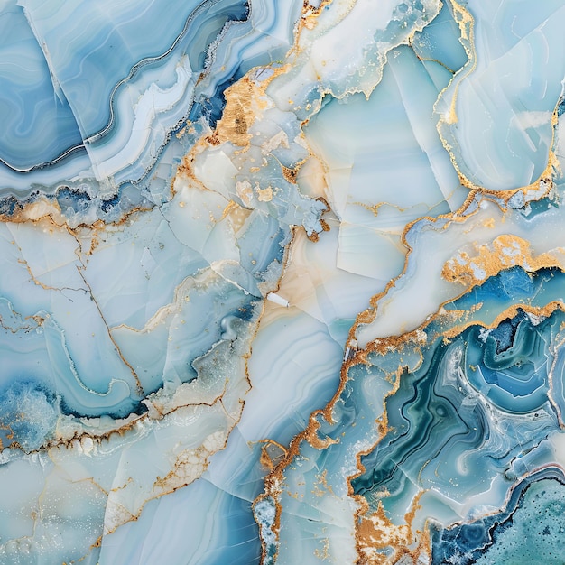 Serene Blue and White Marble Texture with Gold Veins