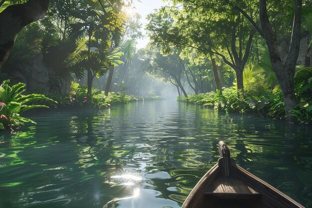 A serene boat ride down a lazy river