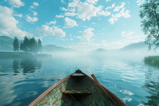 Photo a serene boat ride on a glassy lake