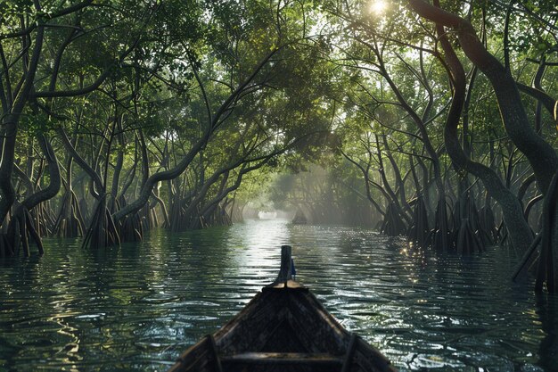 A serene boat ride through a mangrove forest