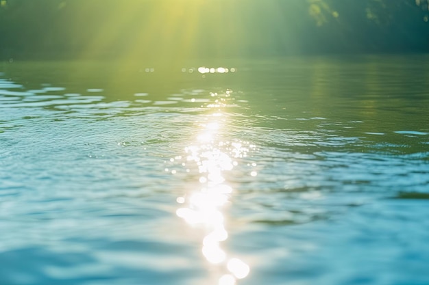 Photo serene body of water reflecting the warm glow of the sun