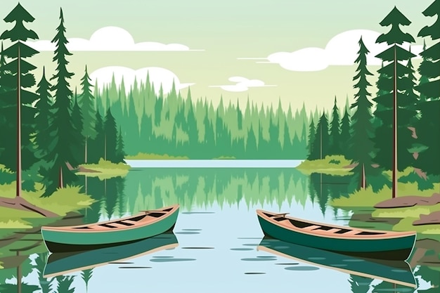 Serene boot aan het meer en het omliggende bos eenvoudig