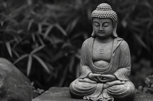 Photo serene buddha statue in monochrome garden