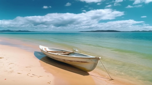 熱帯の砂浜にある穏やかなカヌー ボートのクローズ画像 Generative Ai