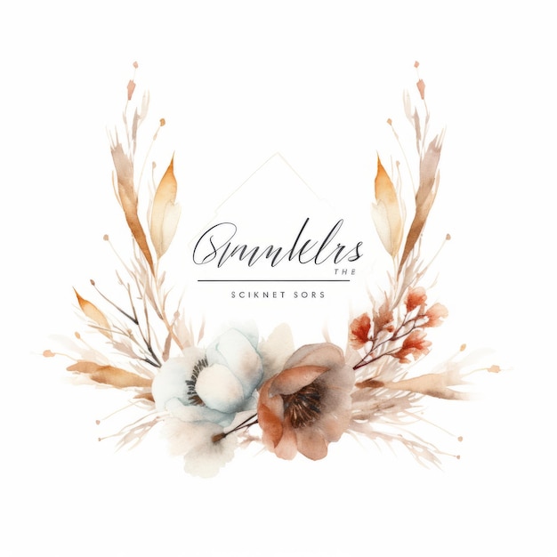 Serene Capture Exquisite Boho Watercolor Photographer Logo adorned with Cotton Flowers and Pampa Gr