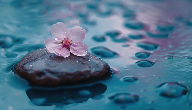 静かな桜が水の石の上にく