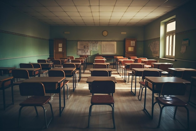 고요한 교실 빈 학생 책상과 의자 생성 Ai