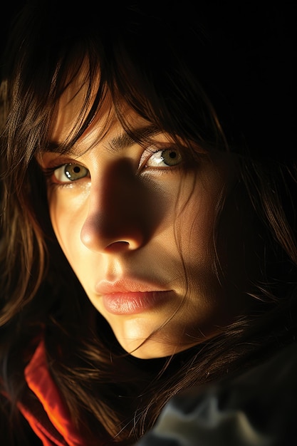 Serene Closeup Portrait of Beautiful Young Woman in Studio with Black Background