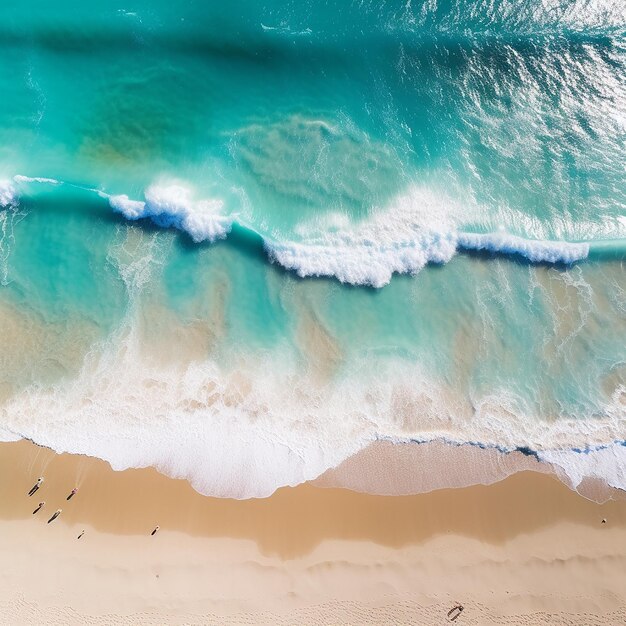 Serene coastal beauty aerial view of sandy beach and ocean