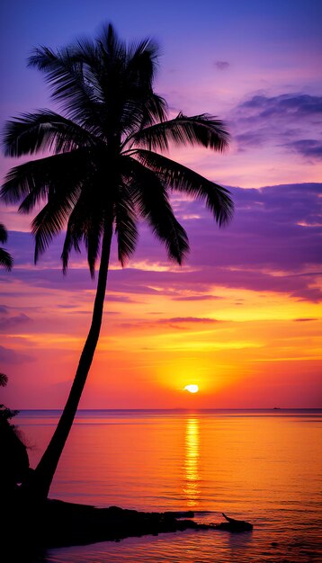 A serene coastal haven highlighting a slitary coconut tree Ai generated