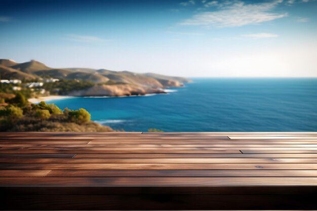 Serene Coastal Retreat Wooden Table with Breathtaking Ocean Vie