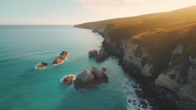 A serene coastal shot captured by a drone