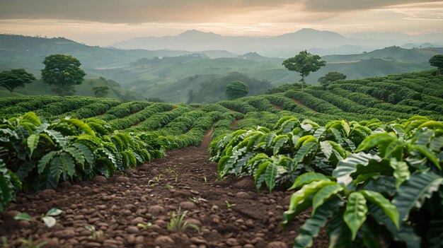 Serene Coffee Plantation at Dawn Generative AI