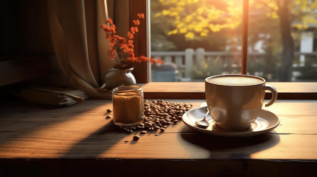 A serene coffee scene ultra realistic illustration