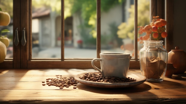 A serene coffee scene ultra realistic illustration