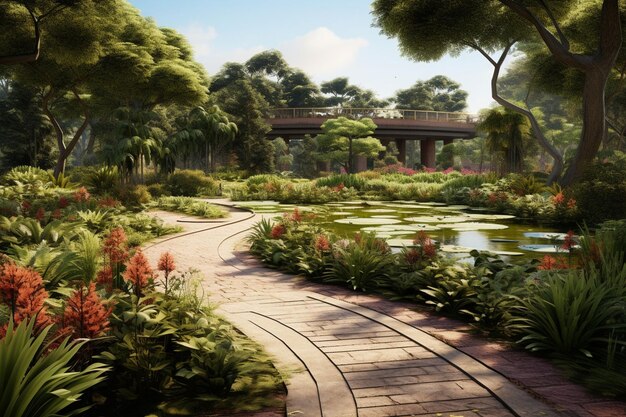 Serene college botanical garden showcasing a generative ai