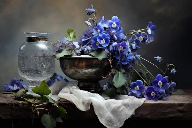 Serene complexiteit Een harmonieuze ontmoeting van glazen viooltjes en steen