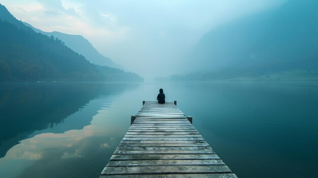 Foto serene contemplatie aan het meer