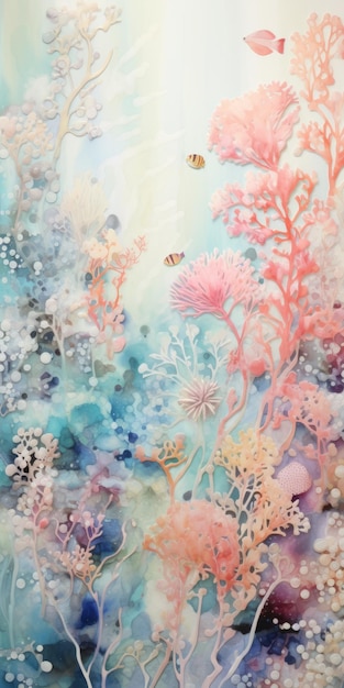 Photo serene coral reef artwork abstract watercolor technique with neutral colors