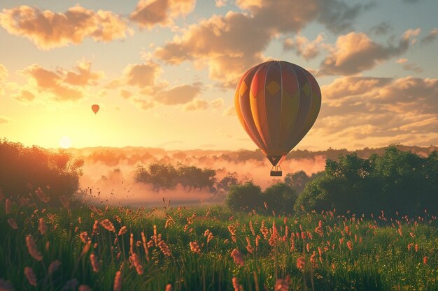 Photo serene countryside hot air balloon rides at sunris