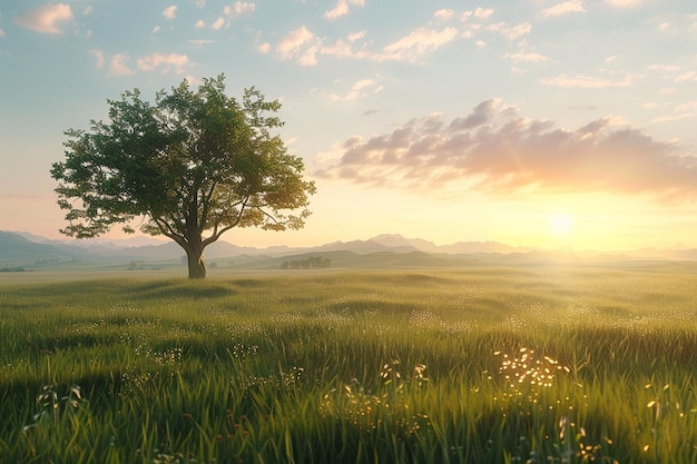 Serene countryside landscape at dawn