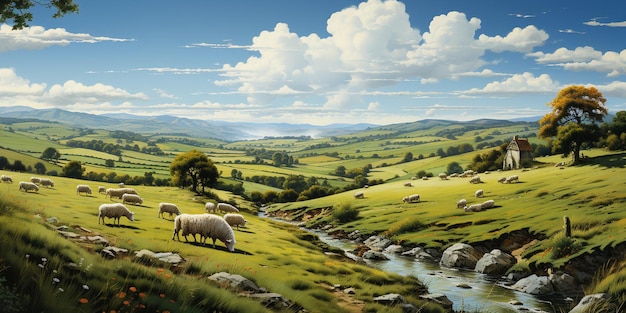 A Serene Countryside Scene With Rolling Hills Background